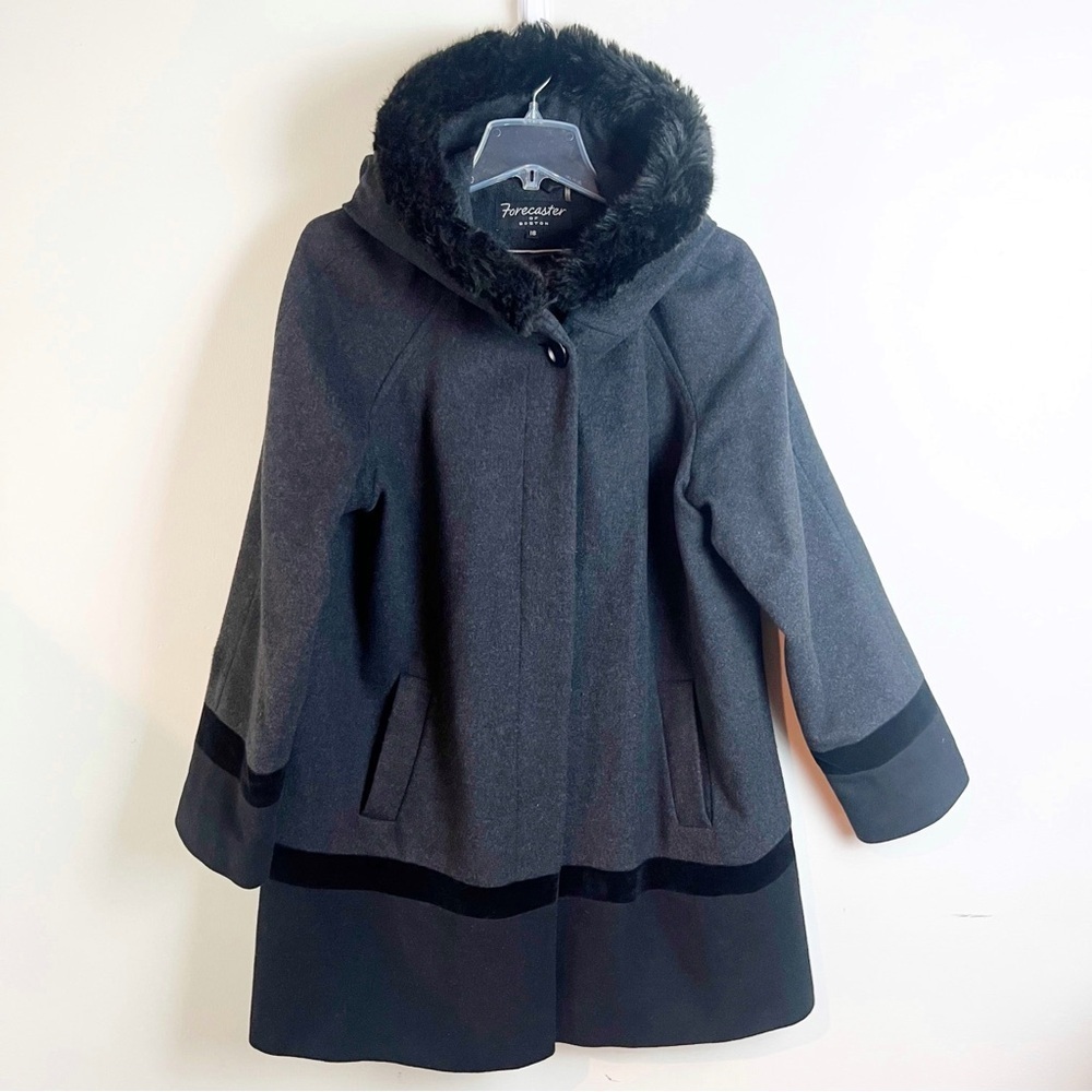 Forecaster Lambswool Velvet Black Peacoat Coat Size 16 Fur Hooded Pockets - Picture 15 of 15